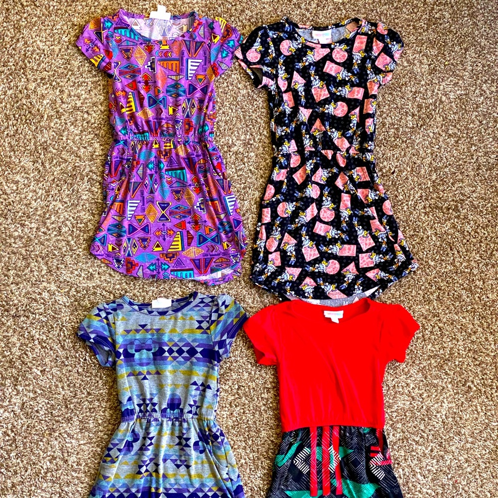 4 LulaRoe MAE Dresses (Size 4) - two Disney